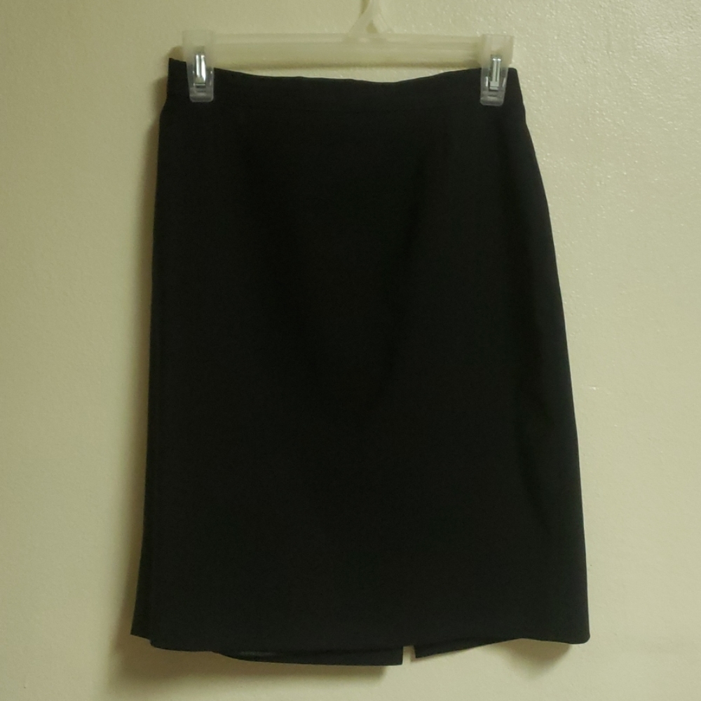 Petite Sophisticate Black Wool Sheath Knee Skirt